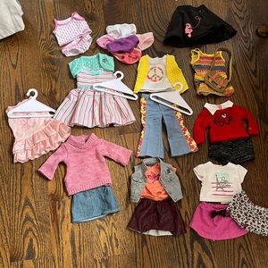 Pack of 9 American girl doll outfits plus underwear, tank top, and hangers